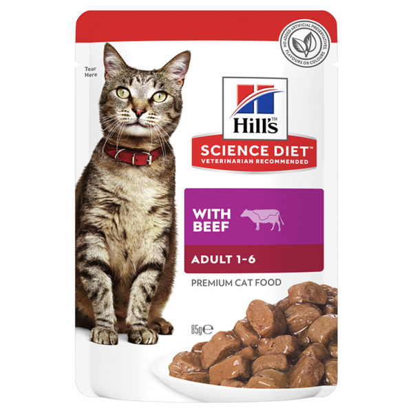 Hills Science Diet Adult Cat with Beef 85g x 12 Pouches 1
